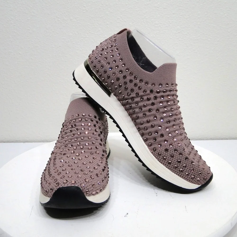 Kenneth Cole Reaction Cameron Jewel Jogger Mauve Rhinestone Slip On Sneakers 7.5 - Picture 1 of 14